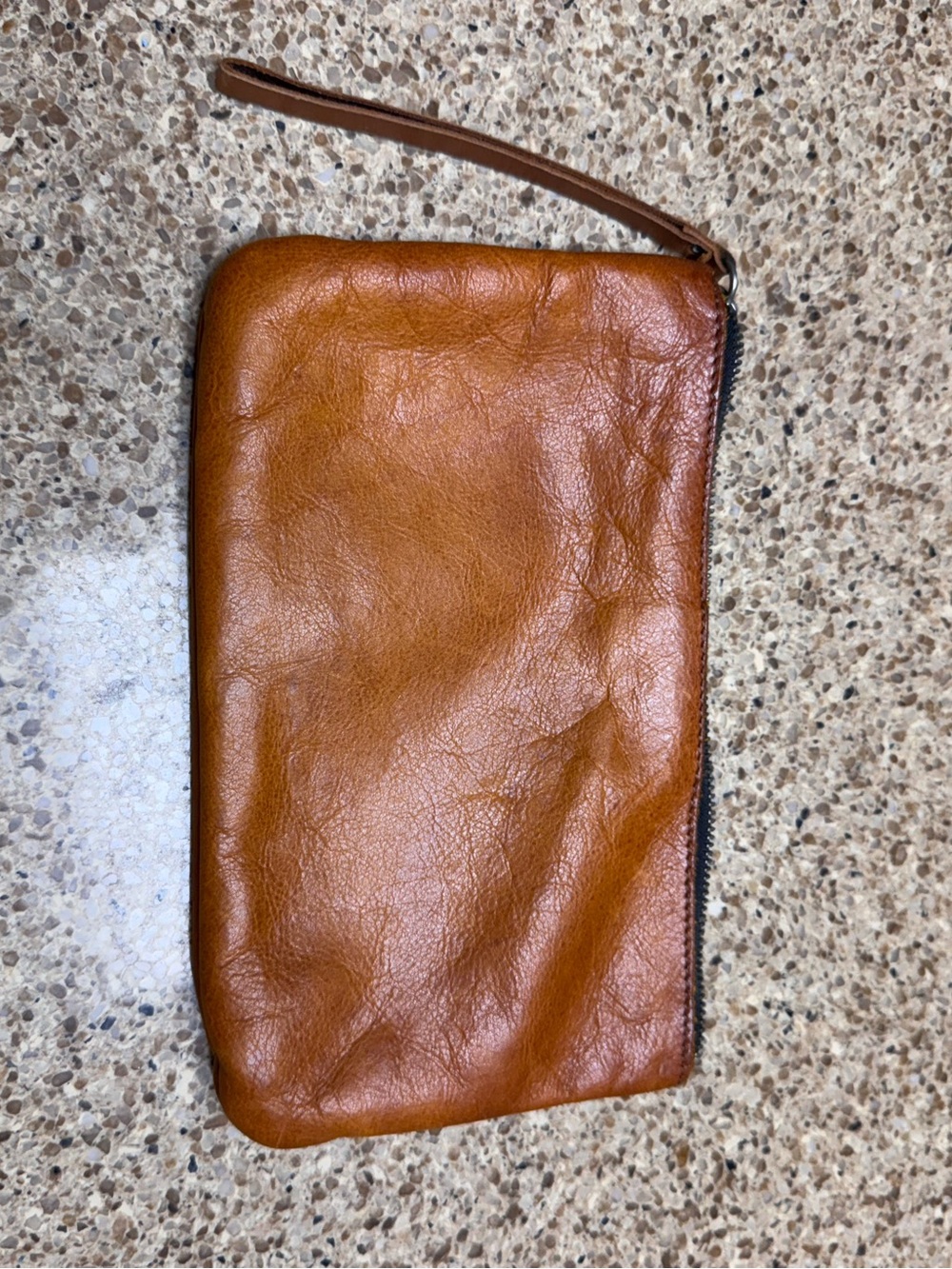 Pieces Leather Zip Wristlet Clutch - Tan